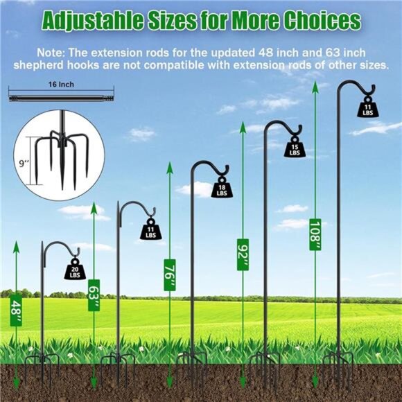 Upgrade Version Adjustable Shepherds Hook Bird Feeder Pole with 7 - Picture 4 of 7